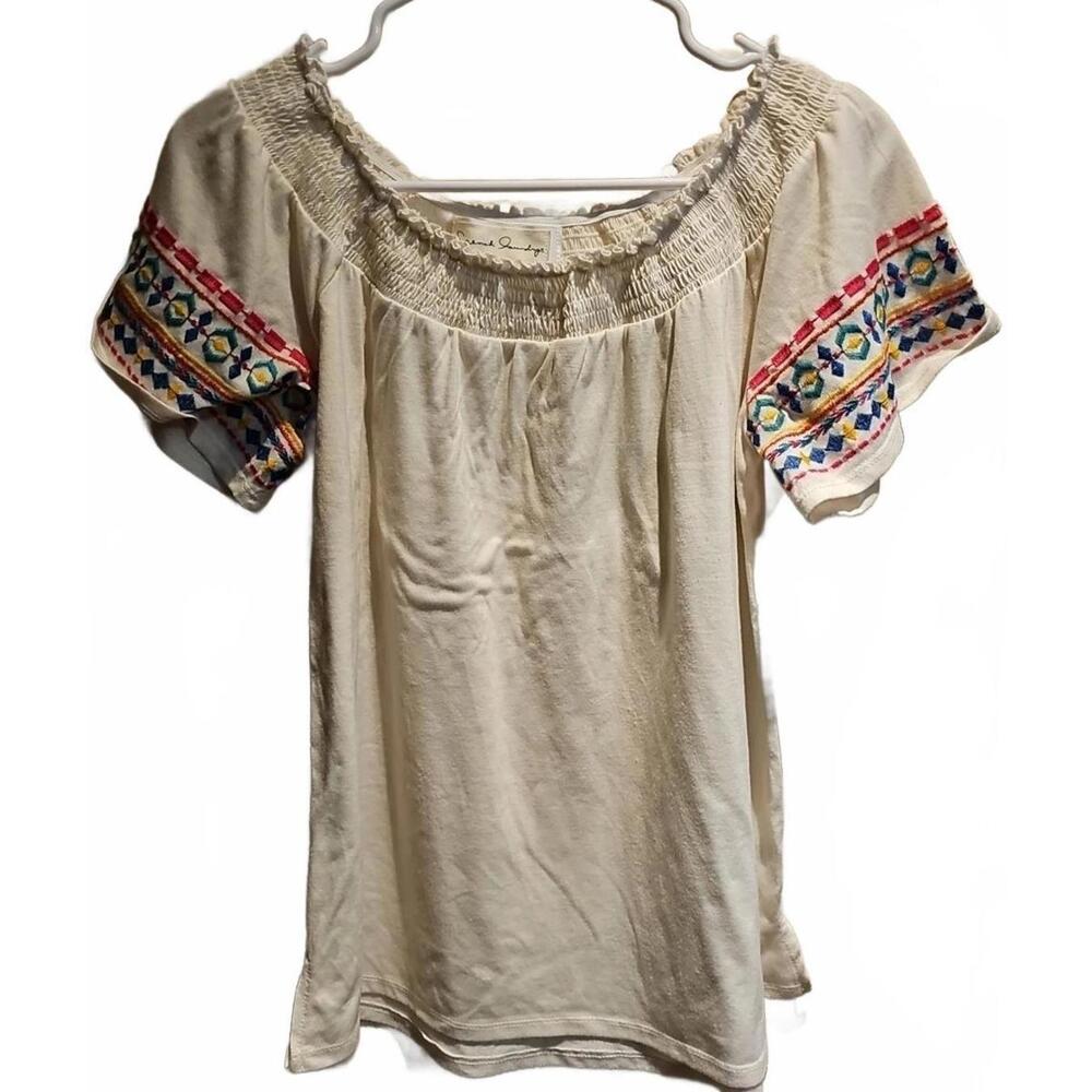 French Laundry top With Embroidered Sleeve Detail And Smocked Neck Size M